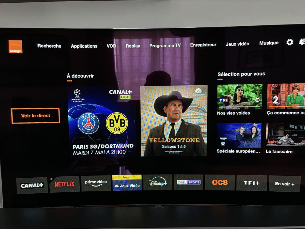 Ecran d'accueil de ma TV orange avec disparition de l'icône Paramount +
