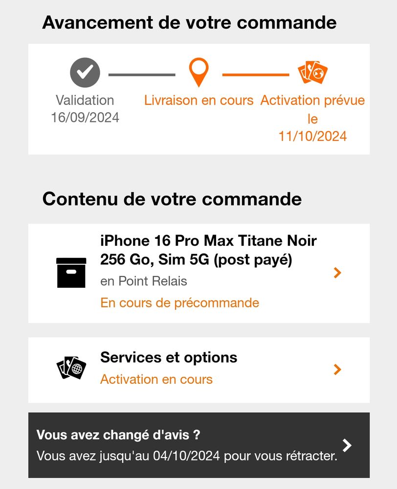 Voilà où ma commande en n'est encore et encore ....