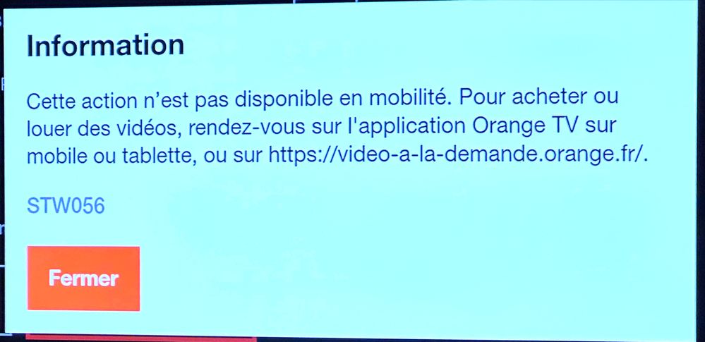 Code erreur à la location d'une VOD
