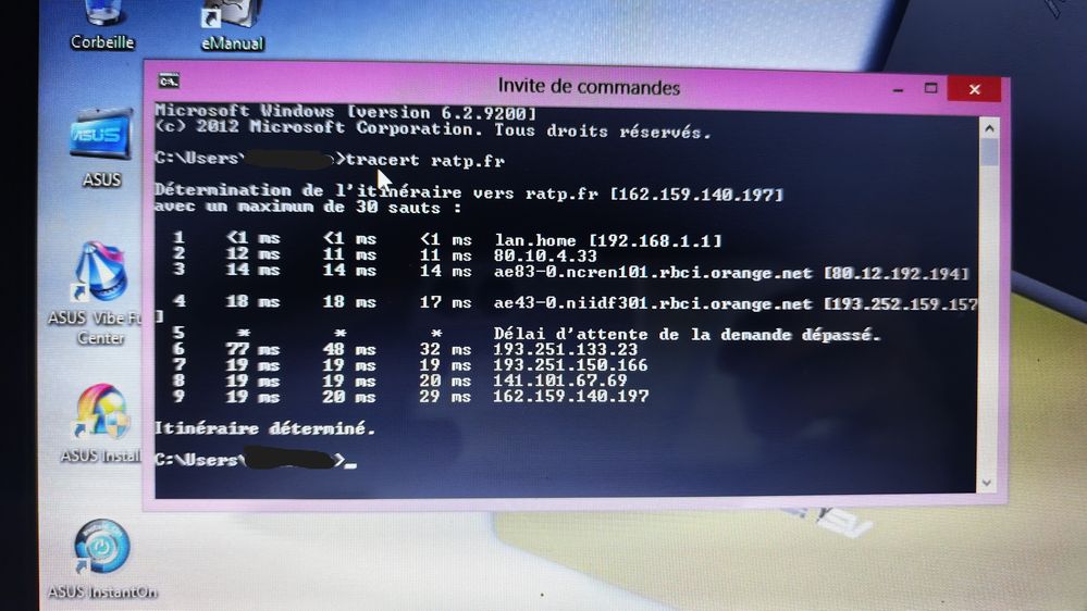 2 ème test tracert vers RATP