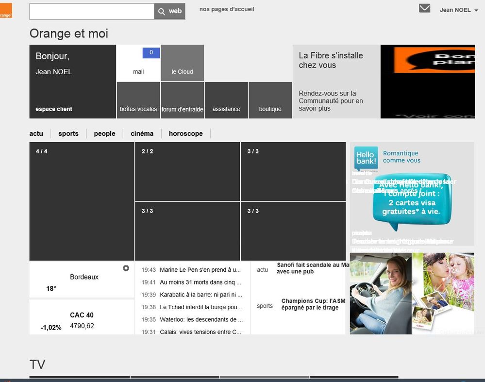 page actuelle suite à la mise à jour