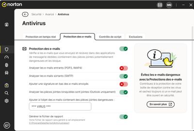 Désactiver Analyser les emails entrants