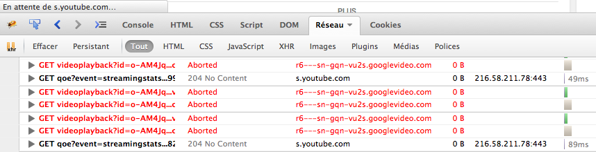 Firebug: lecture d'une vidéo YouTube