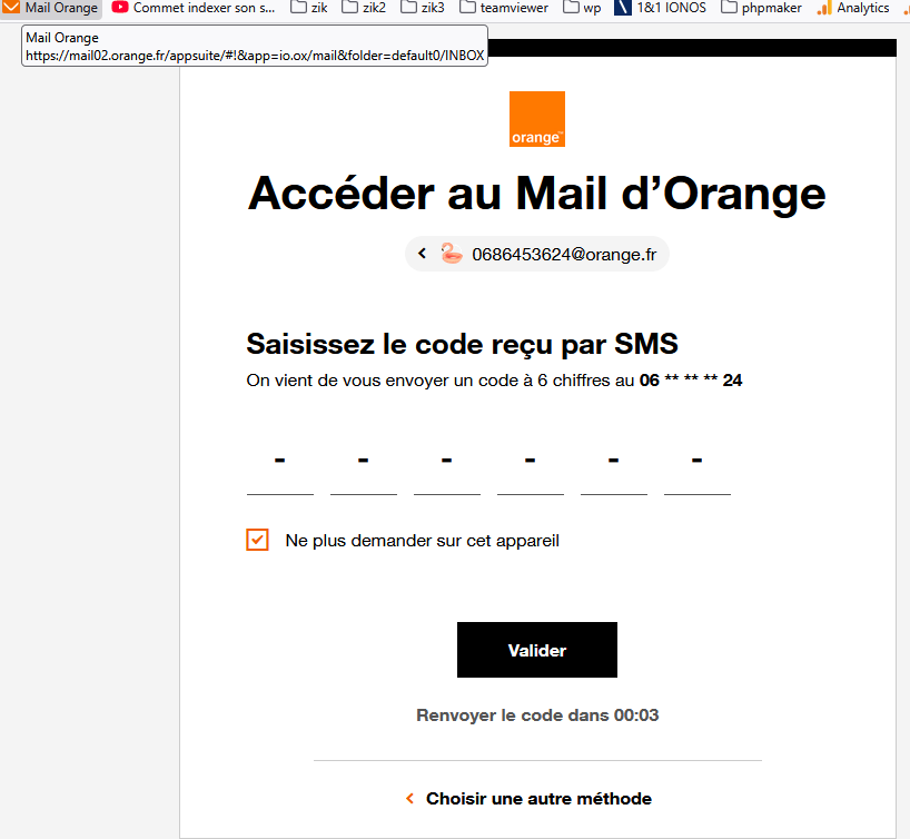 jamais je ne re&ccedil;ois le code par SMS