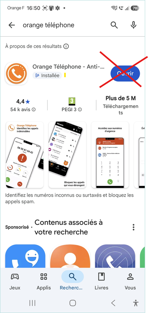 6 - Taper sur "Installer" de l'appli Orange T&eacute;l&eacute;phone
