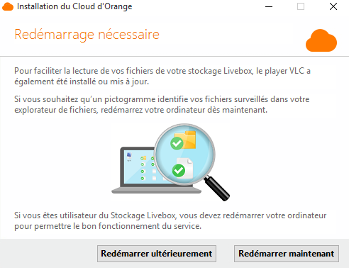 screenshot redémarrage nécessaire suite installation Cloud Orange.PNG