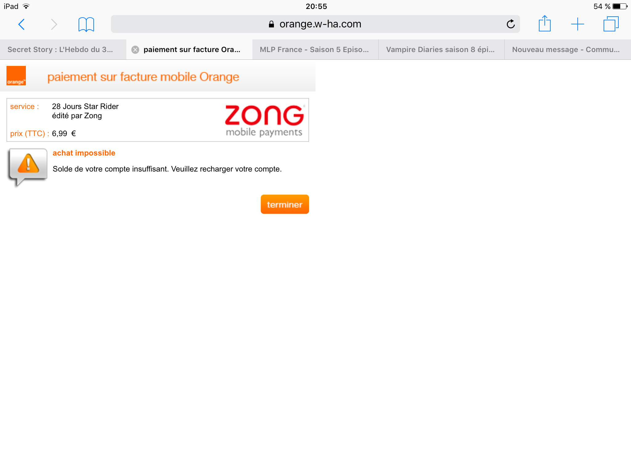 Message "Achat Impossible"