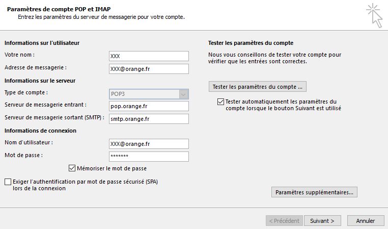 échec De La Connexion Depuis Le Serveur Imap.orange.fr