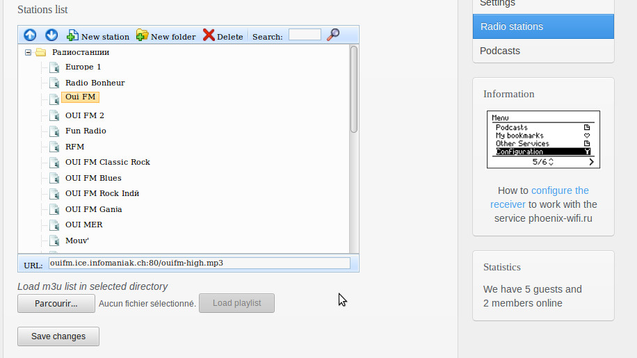 Parametrage liveradio