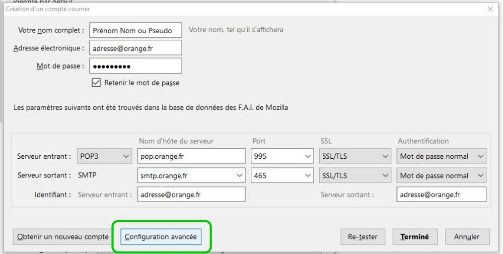 Affichage du paramétrage et utiliser la configuration avancée