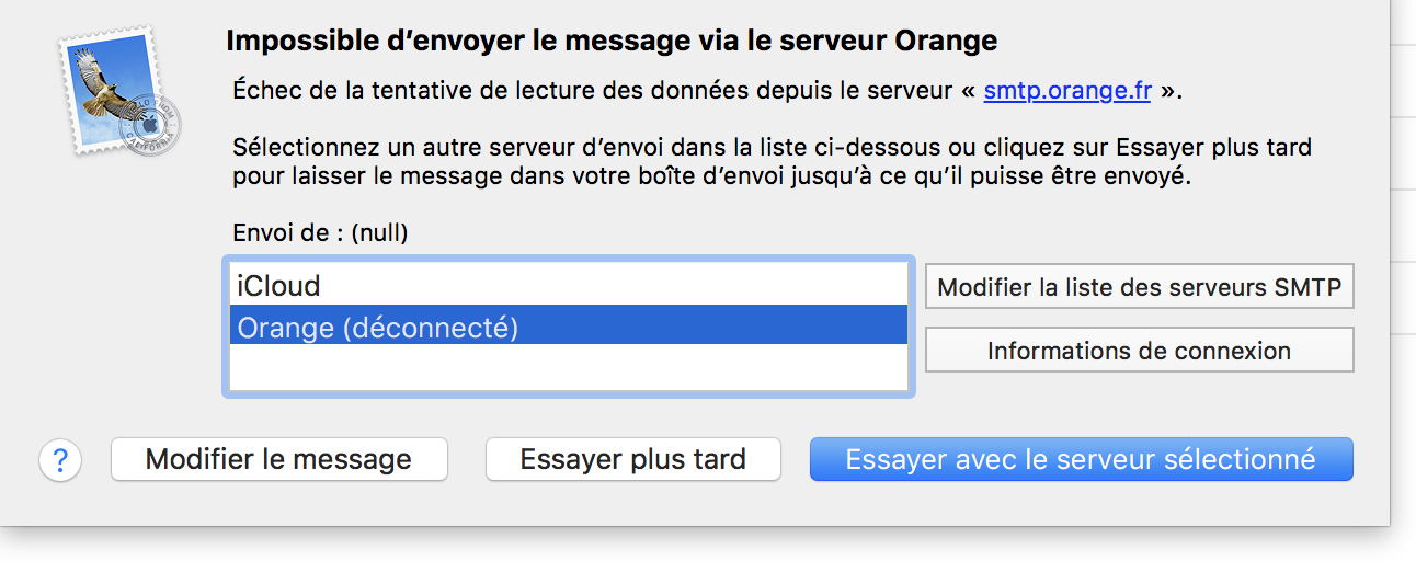 message d'erreur "impossible d'envoyer le message... - Communauté Orange
