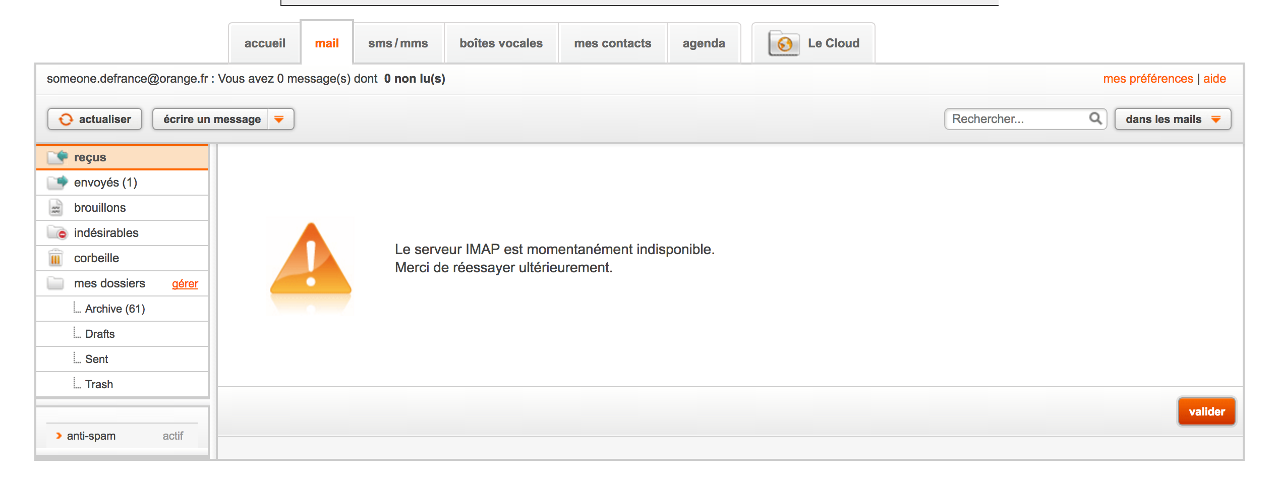 Le serveur IMAP est momentanément indisponible. Me... - Page 2 - Communauté  Orange