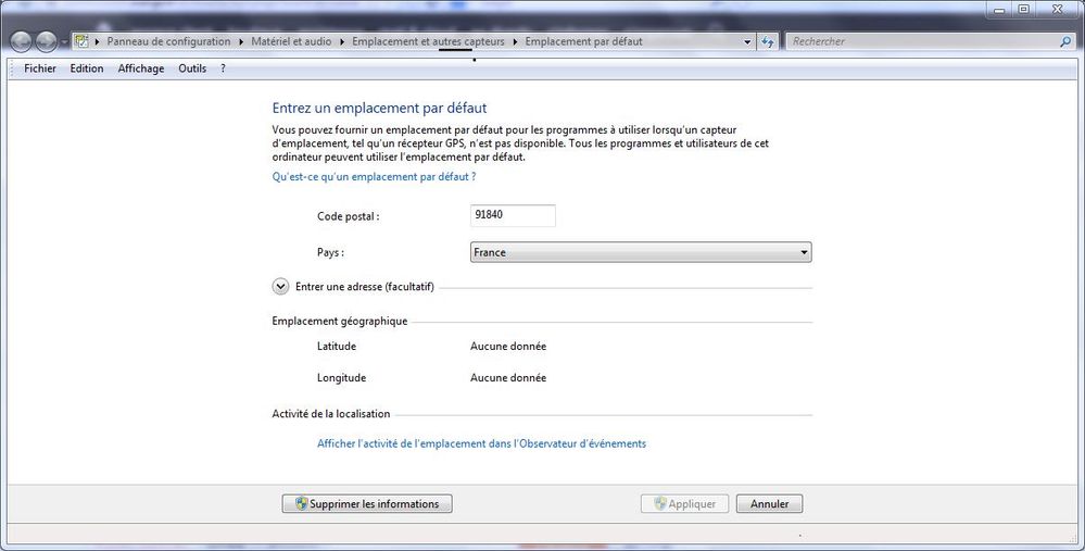 Paramétrage de lalocalisation dans Windows 7
