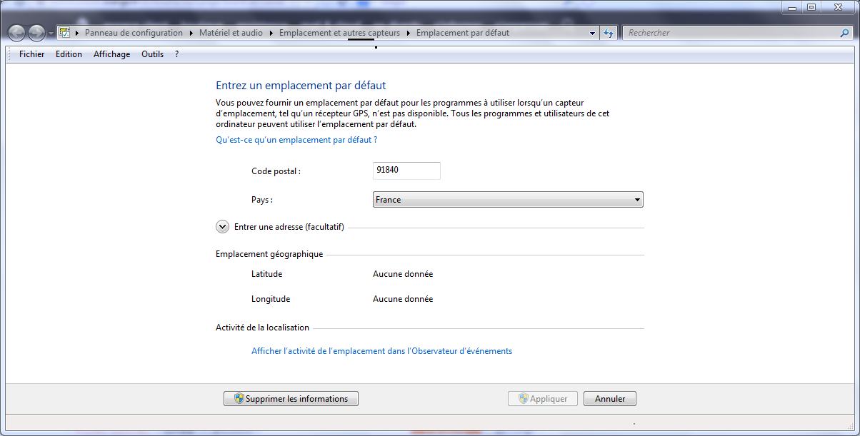 Paramétrage de lalocalisation dans Windows 7