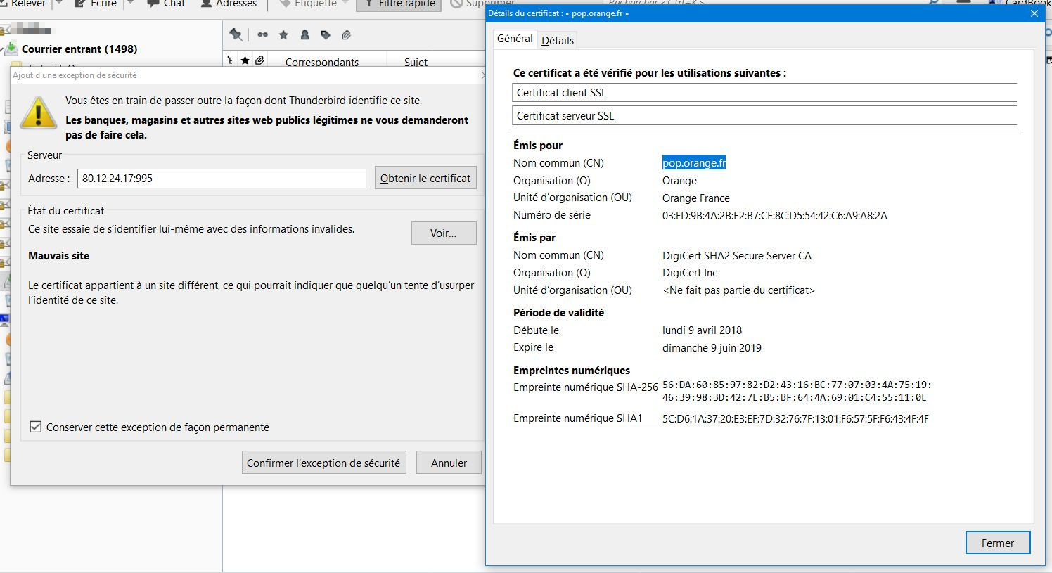 échec De La Connexion Depuis Le Serveur Imap.orange.fr