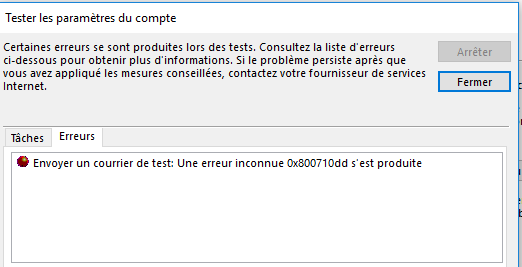 Erreur emails envoi bloqués 0x800CCC78 Outlook Win... - Communauté Orange