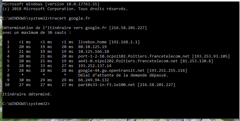 Tracert google