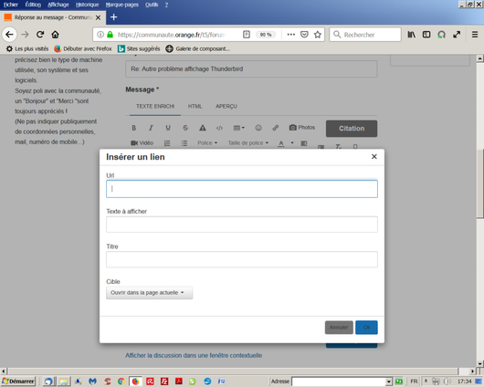 L'imprimé qui s'affiche