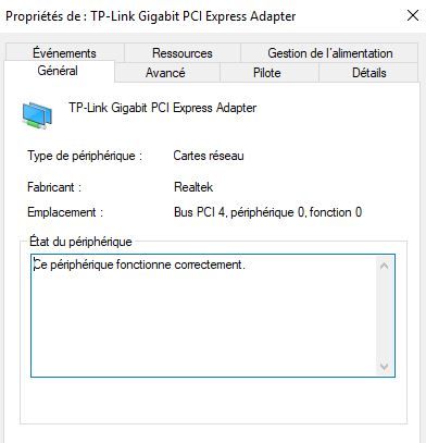 propriétés carte tp link