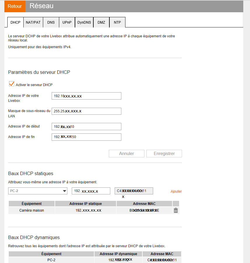 paramétrage box DHCP