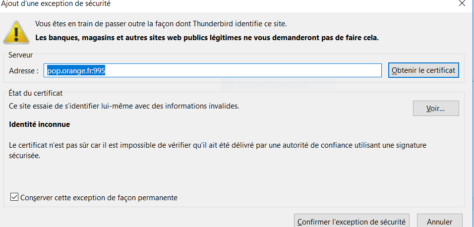 Capture d'écran sous Thunderbird