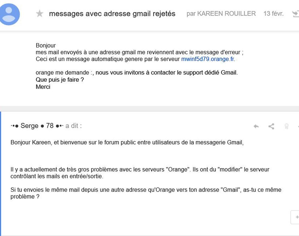 Copie d'écran du forum Gmail
