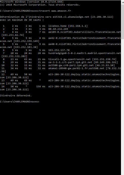 tracert amazon.fr depuis fibre orange