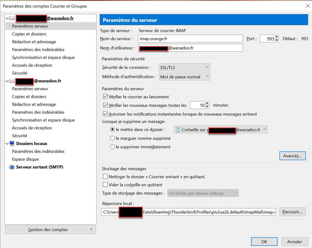 Paramètres du serveur