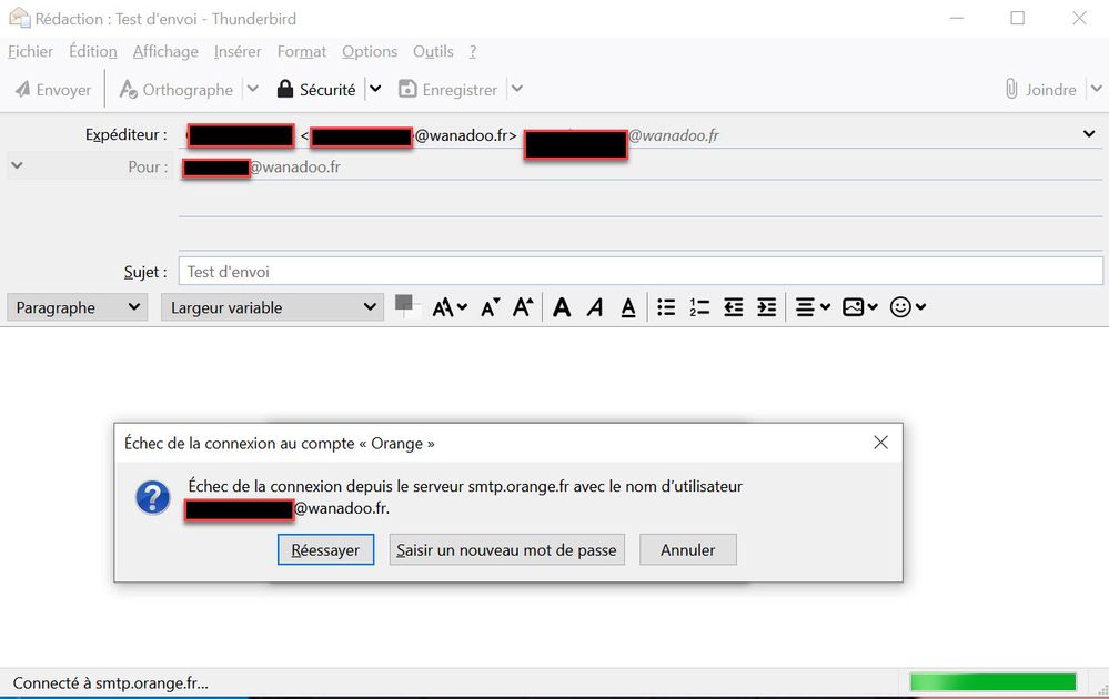 Test d'envoi de message