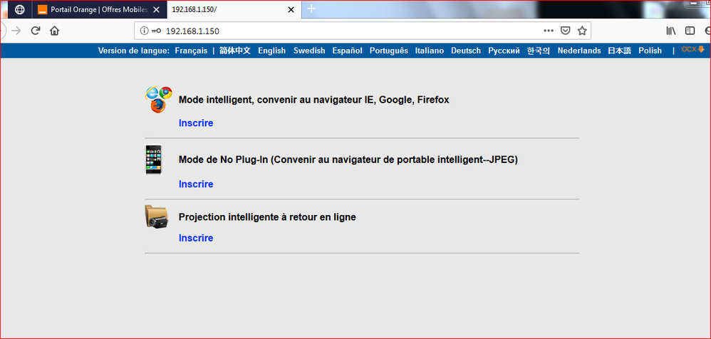 Mode intelligent=image de la Cam sur la moitié de l'écran. Mode Plug-In=petite image à gauche de l'écran impossible de modifier. Mode Projection= fenêtre vide ci joint