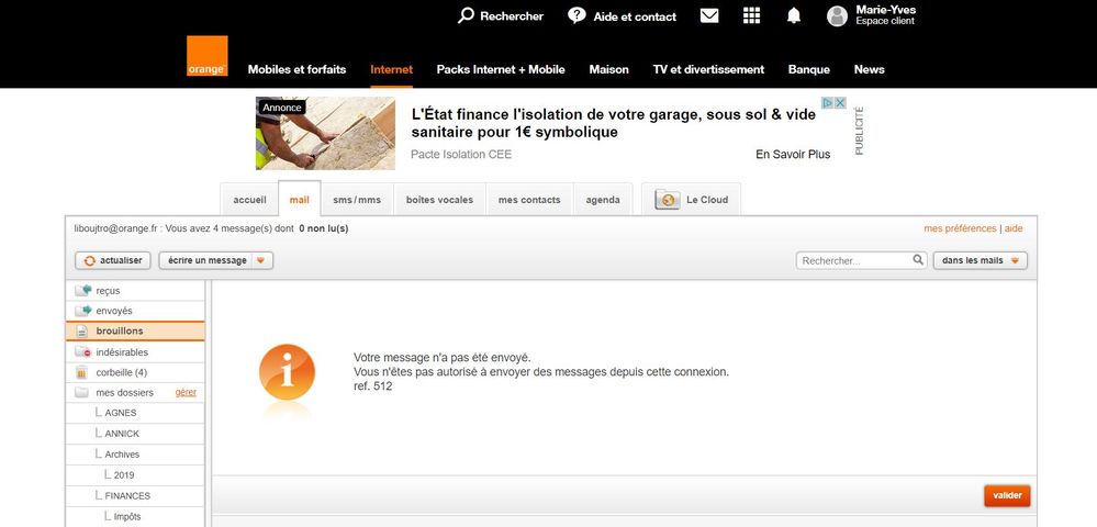 Message rejet Orange