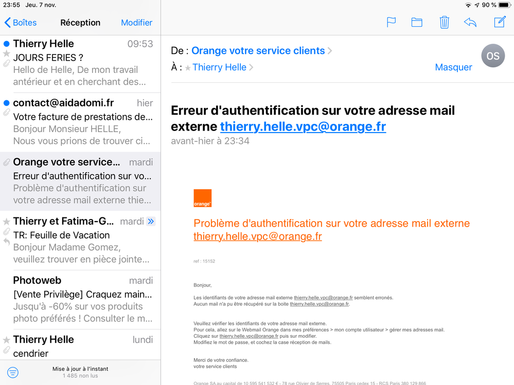 Mail reçu d’ORANGE