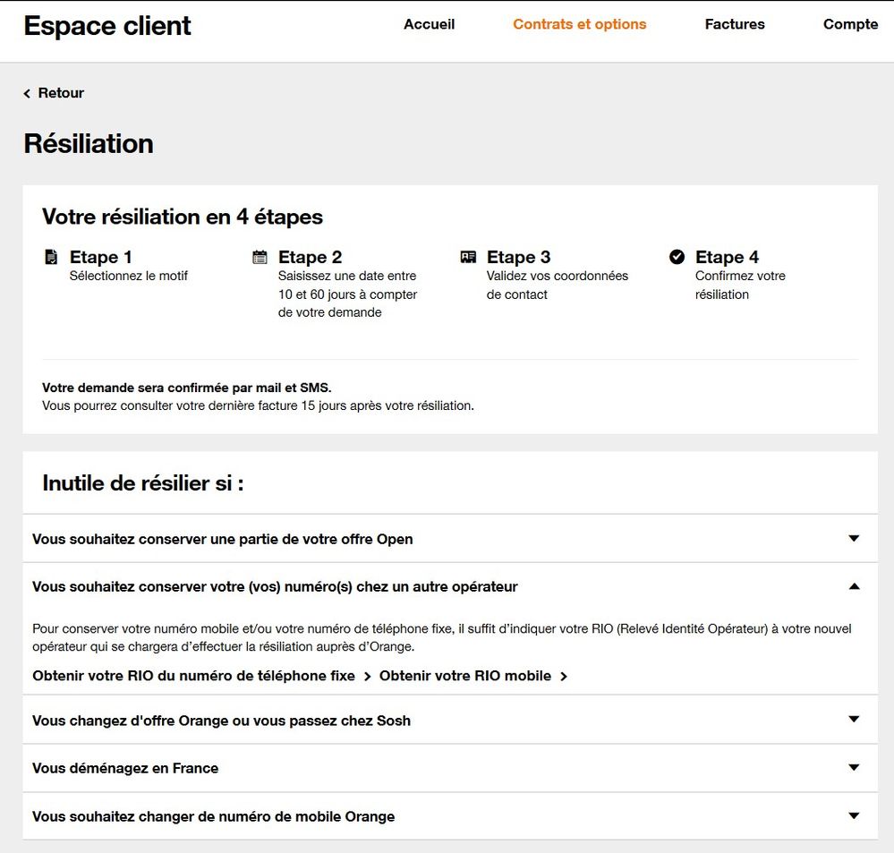 Haut de la page de résiliation