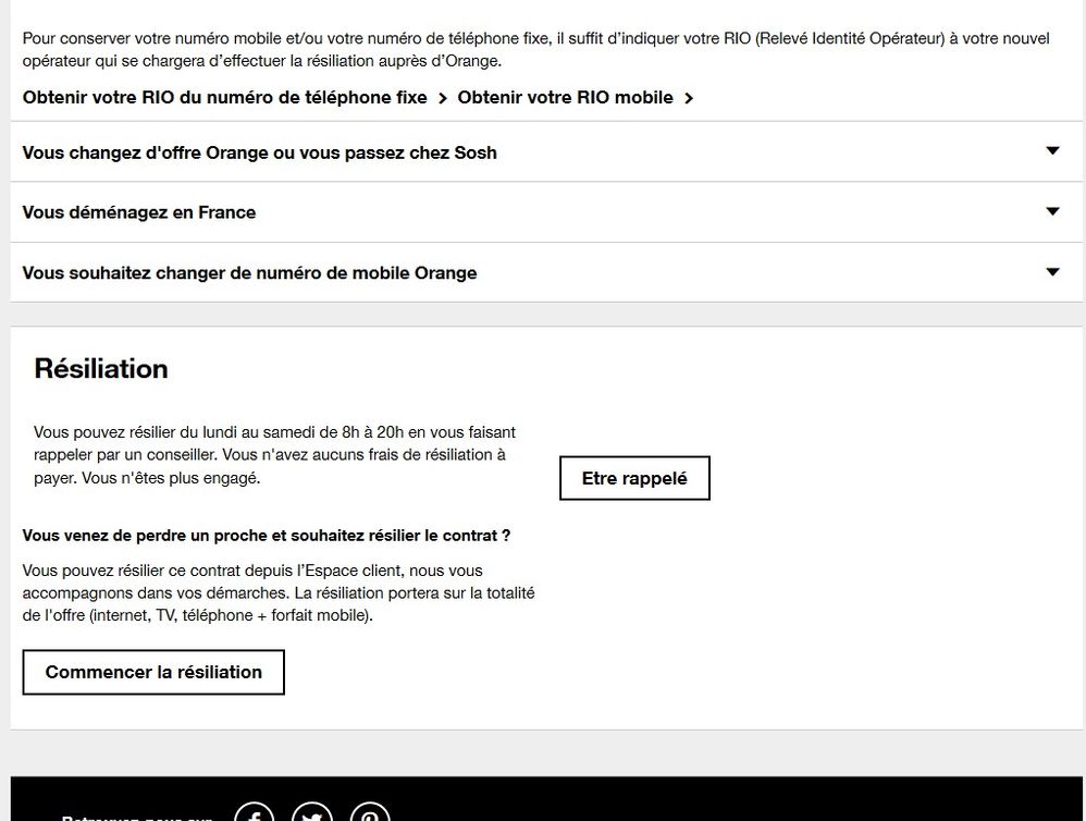 Bas de la page de résiliation