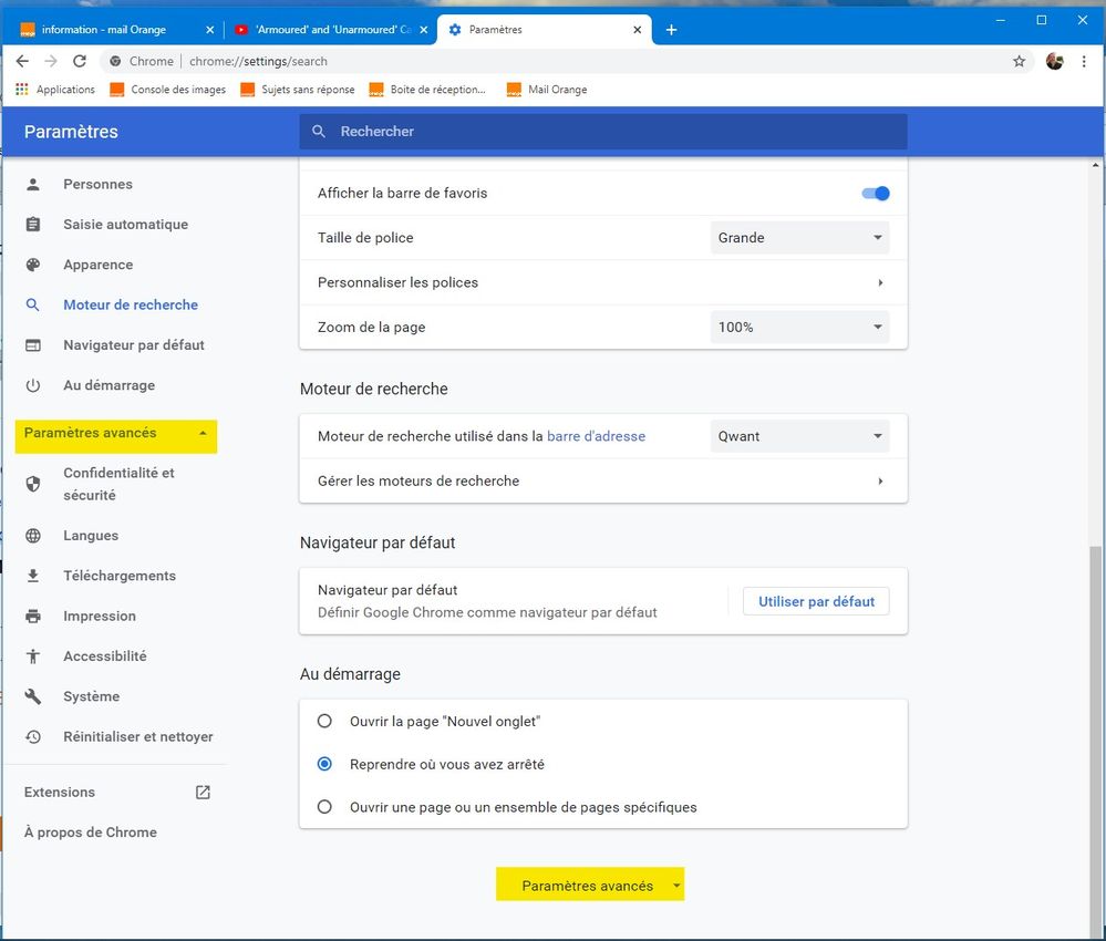 1 Déplier les parametres avancés