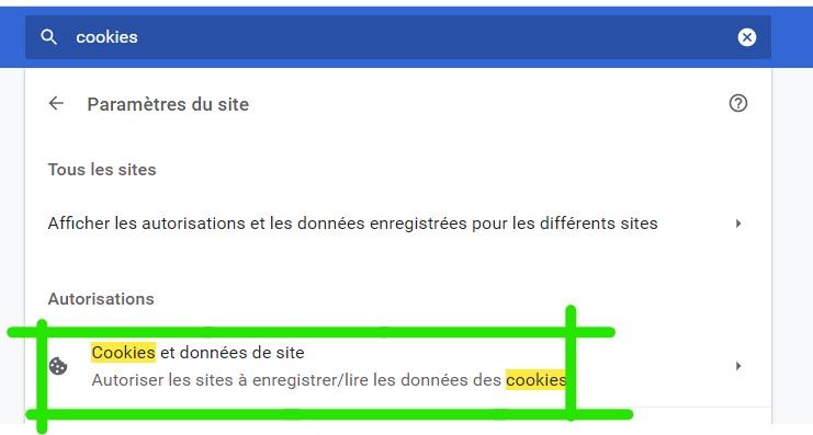 4 dans parametres du site cliquer sur cookies et données de site