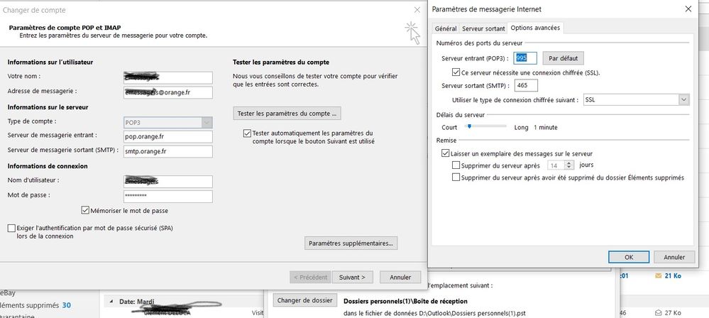 paramétrage compte messagerie outlook