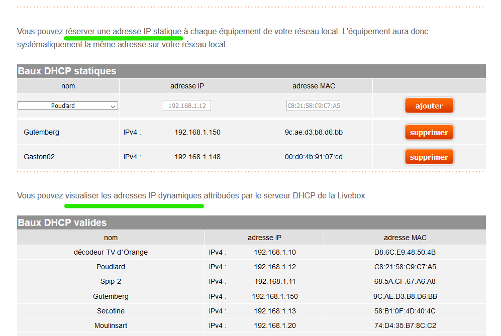 Controle des IP statiques et des IP dynamiques