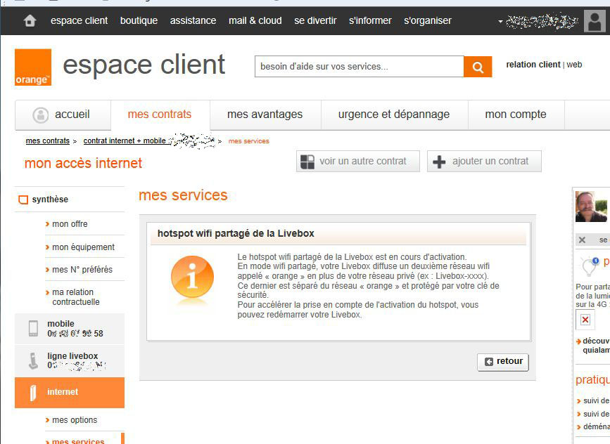 Attente activation wifi partagé