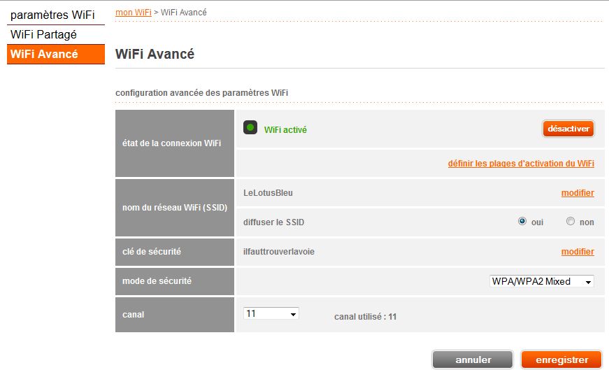 Paramétrage détaillé du WiFi