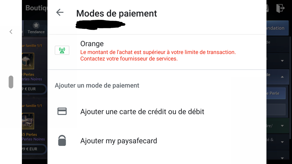 mode de paiement Orange