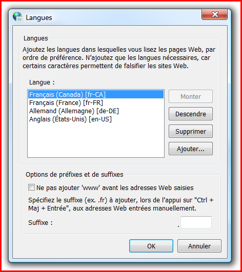 Choix des langues de préférences