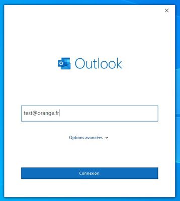 fenêtre lors de la cration de compte dans Outlook