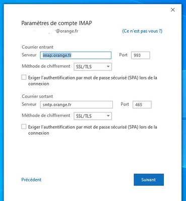 paramètre du compte Orange