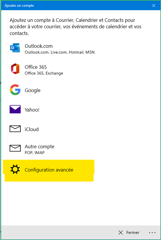 Choix  configuration avancée