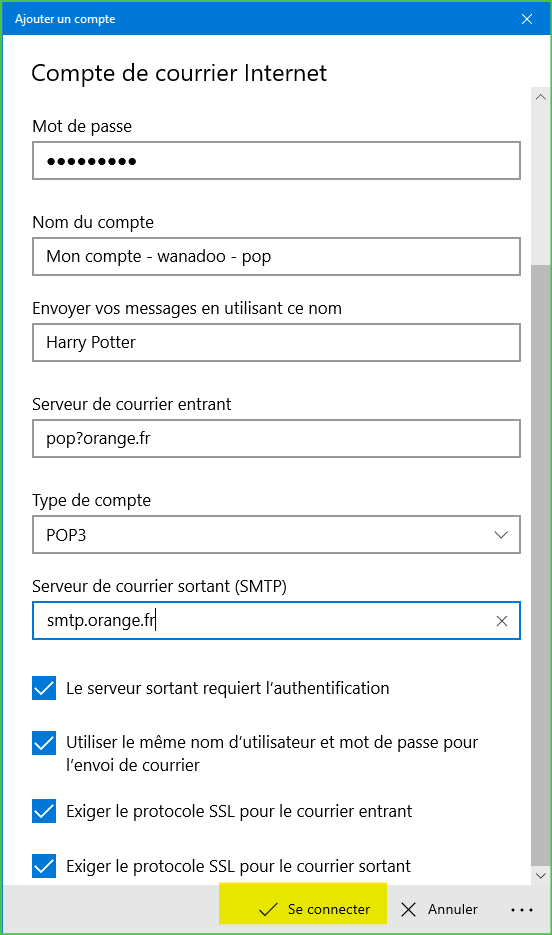 Paramétrage - bas de la fenêtre