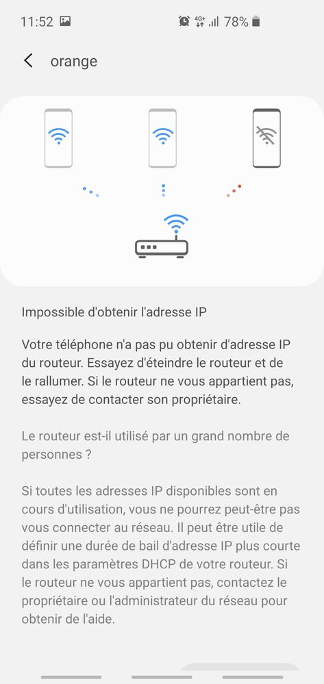 Le message qui apparaît dans le petit point d'interrogation bleu du listing des réseaux