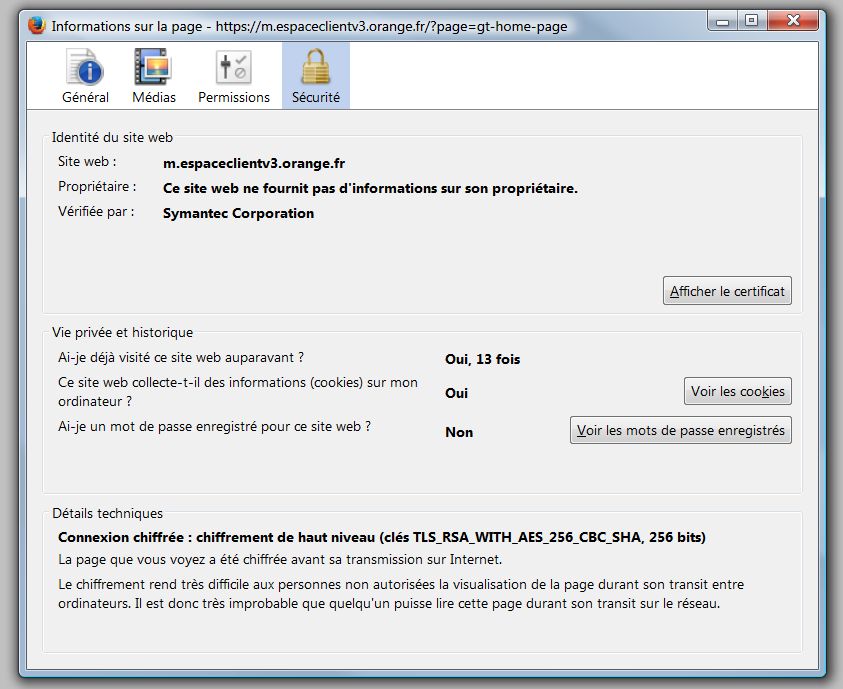 Infos sécurité d'une page web ssl