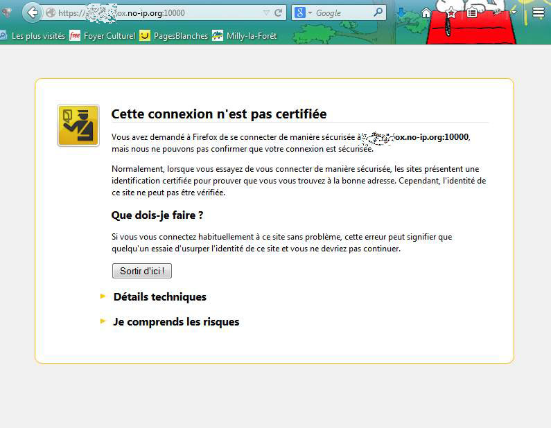 Message d'alerte remonté par Firefox