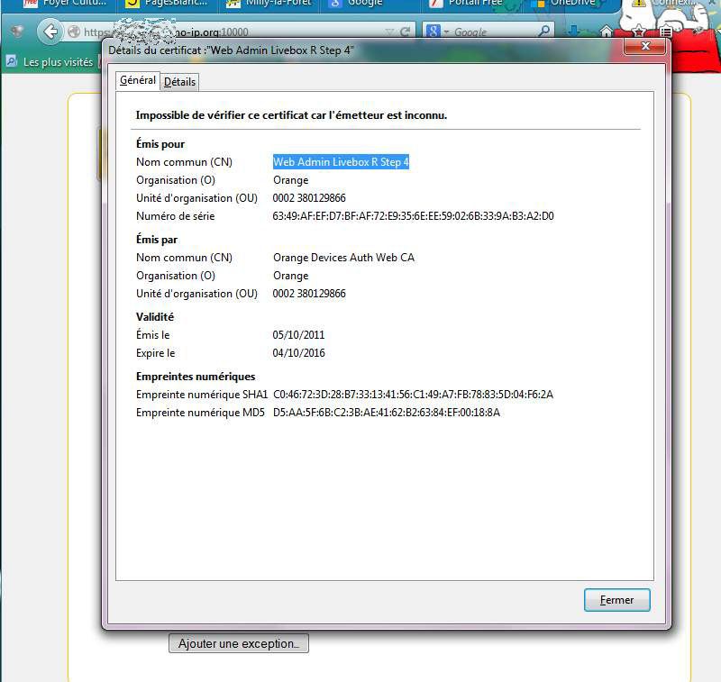 Détails du certificat de la box